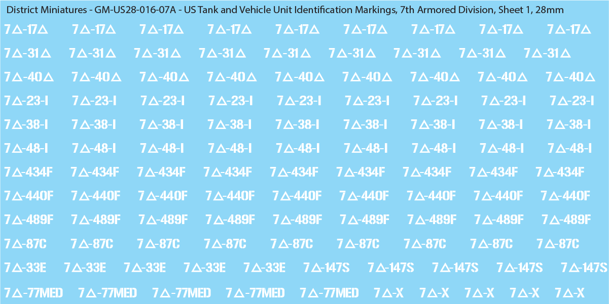 WW2 US - US Tanks and Vehicle Unit Identification Markings, 28mm Decals