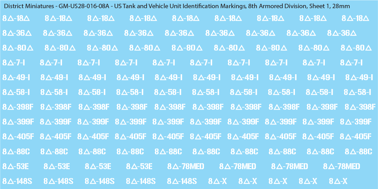 WW2 US - US Tanks and Vehicle Unit Identification Markings, 28mm Decals