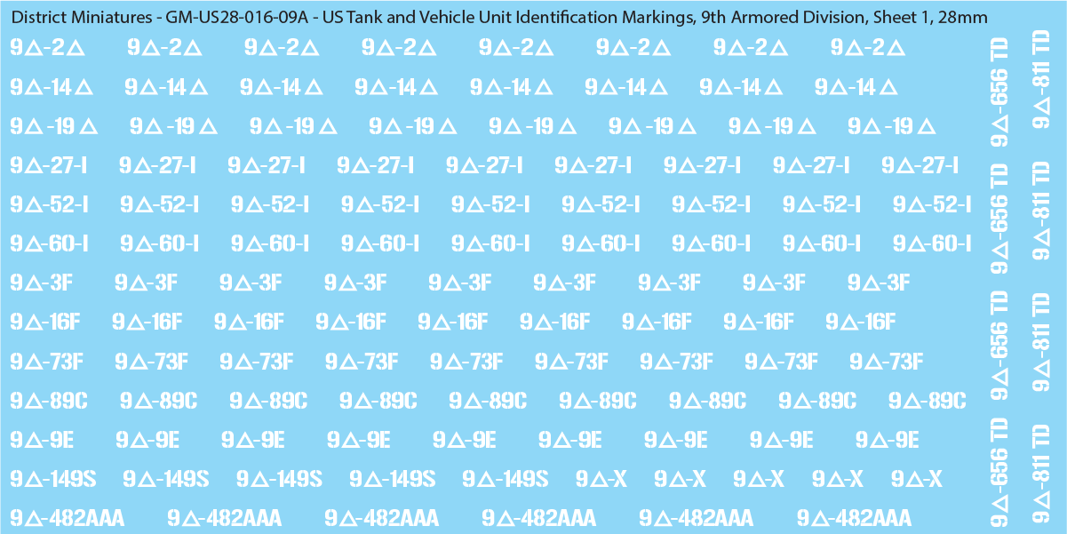 WW2 US - US Tanks and Vehicle Unit Identification Markings, 28mm Decals