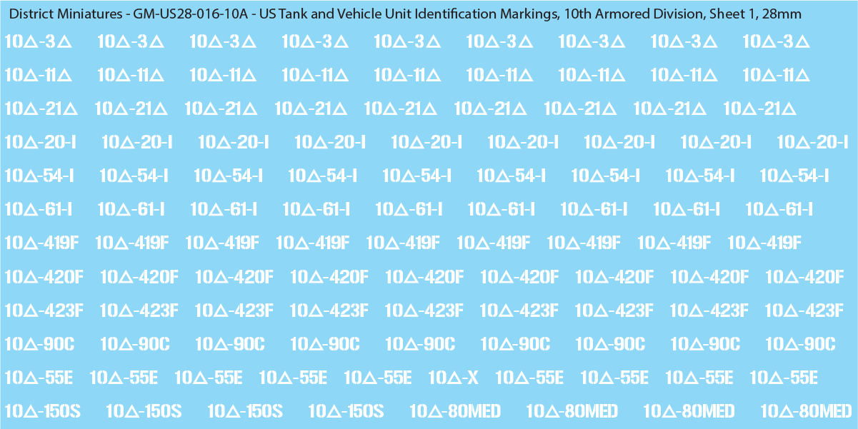 WW2 US - US Tanks and Vehicle Unit Identification Markings, 28mm Decals