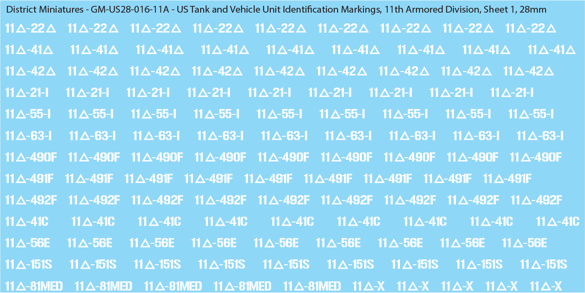 WW2 US - US Tanks and Vehicle Unit Identification Markings, 28mm Decals