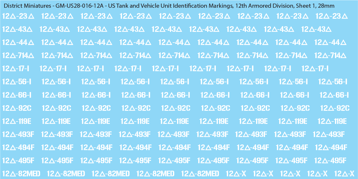 WW2 US - US Tanks and Vehicle Unit Identification Markings, 28mm Decals