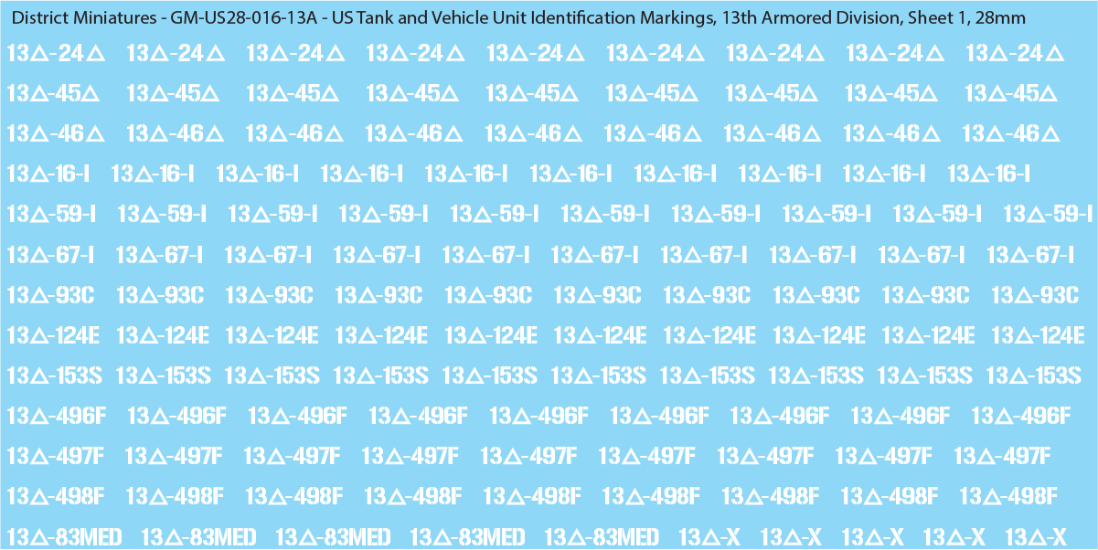 WW2 US - US Tanks and Vehicle Unit Identification Markings, 28mm Decals