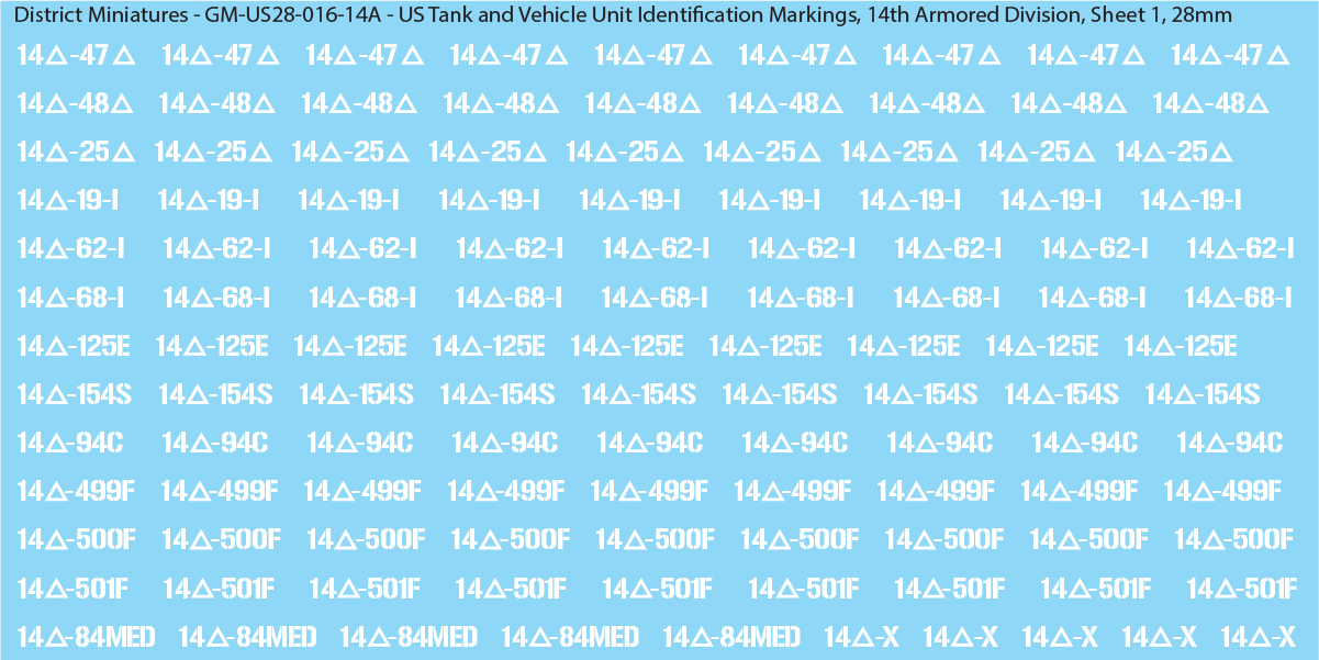 WW2 US - US Tanks and Vehicle Unit Identification Markings, 28mm Decals
