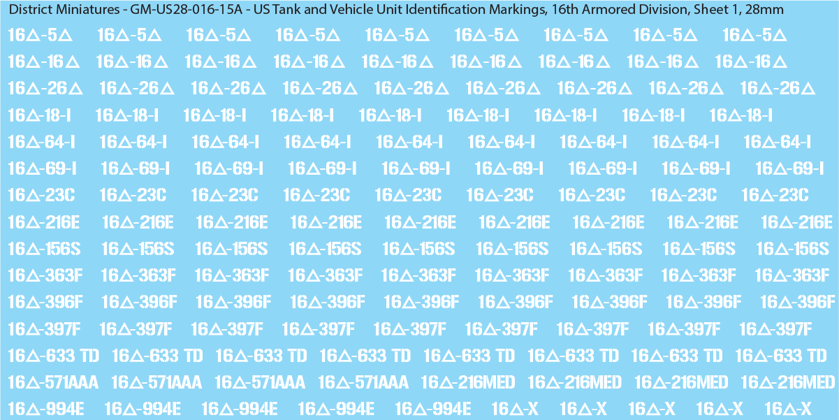 WW2 US - US Tanks and Vehicle Unit Identification Markings, 28mm Decals