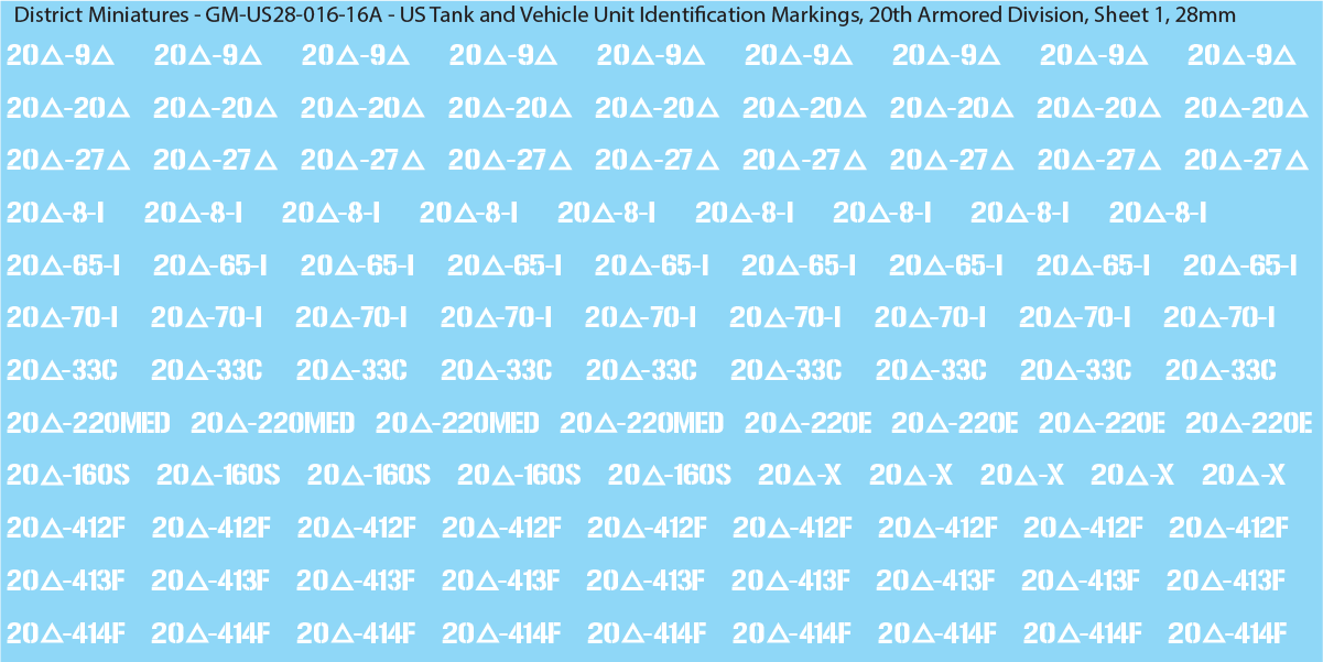 WW2 US - US Tanks and Vehicle Unit Identification Markings, 28mm Decals
