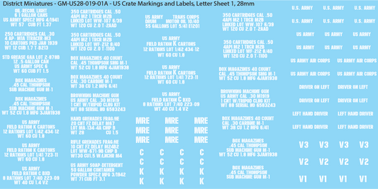 WW2 US - US Crate Markings and Labels, Sheet 1, 28mm Decals