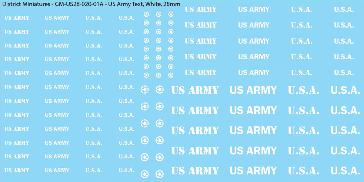 US Army Text, 28mm Decals