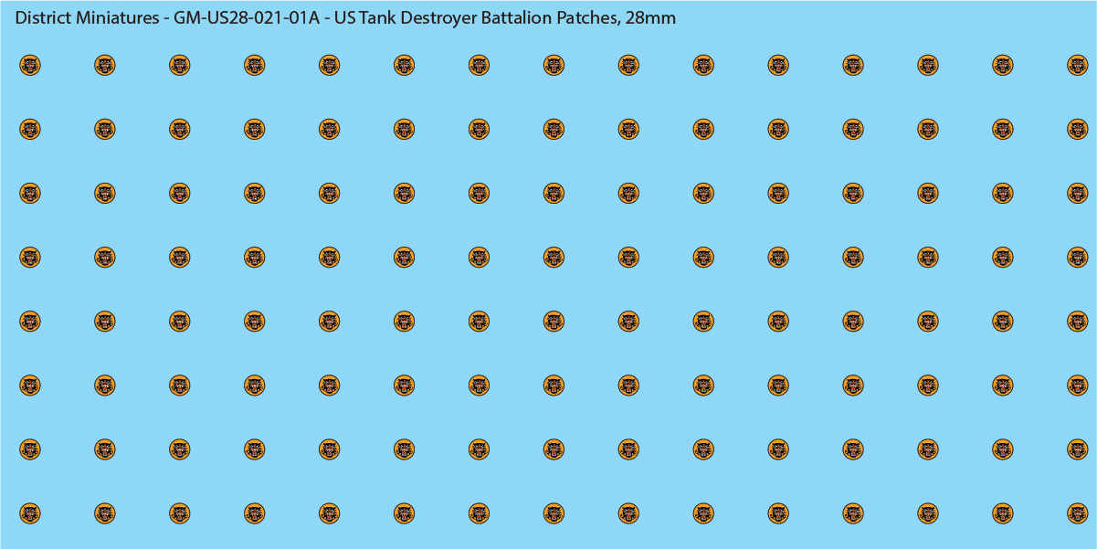 WW2 US - US Tank Destroyer Battalion Infantry Patches, 28mm Decals