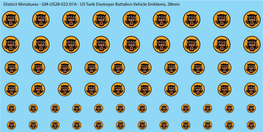 WW2 US - US Tank Destroyer Battalion Vehicle Emblems, 28mm Decals