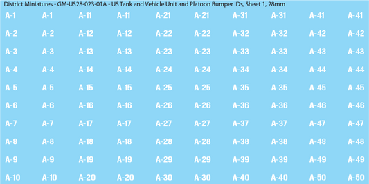 WW2 US - US Tanks and Vehicle Unit and Platoon Bumper IDs, 28mm Decals