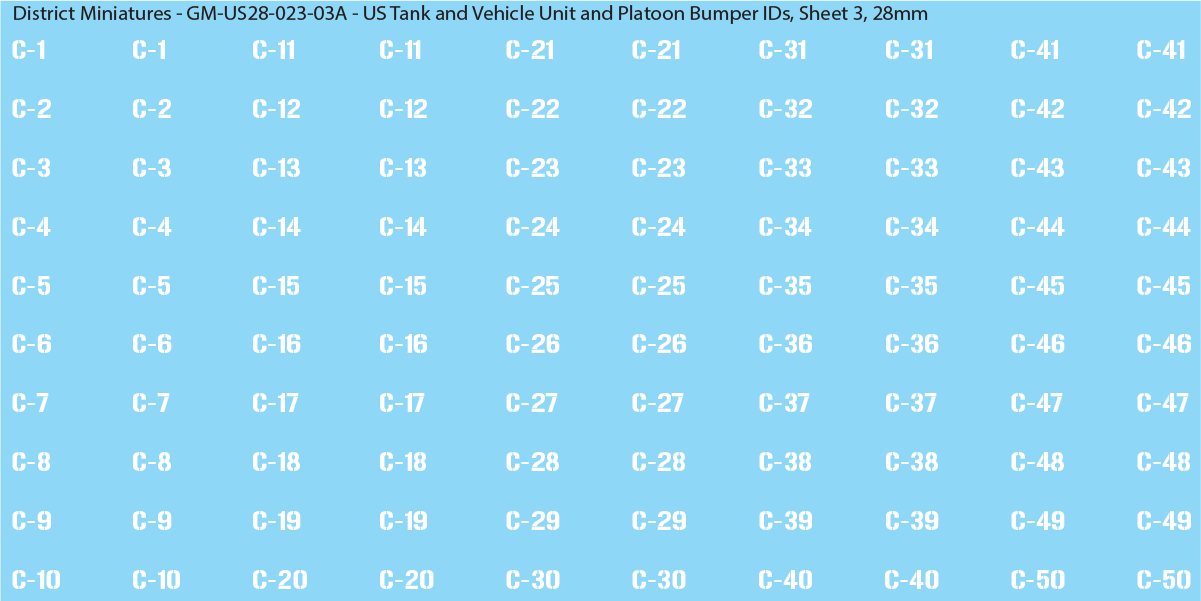 WW2 US - US Tanks and Vehicle Unit and Platoon Bumper IDs, 28mm Decals