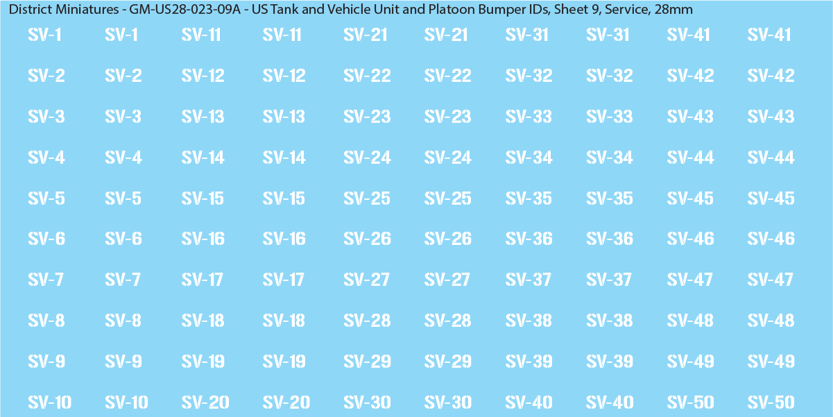 WW2 US - US Tanks and Vehicle Unit and Platoon Bumper IDs, 28mm Decals