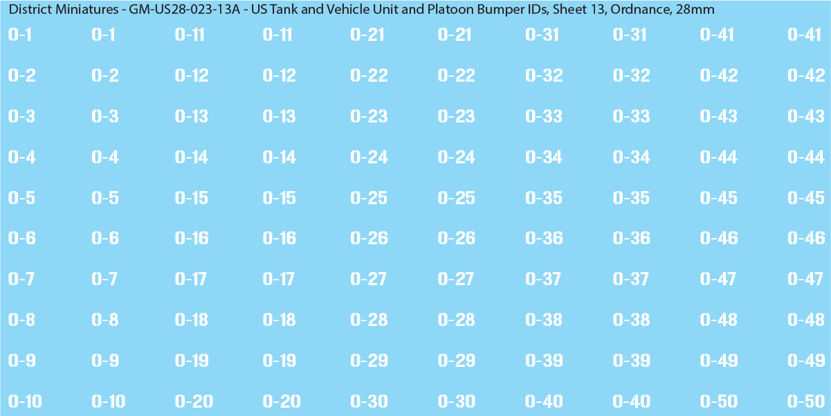 WW2 US - US Tanks and Vehicle Unit and Platoon Bumper IDs, 28mm Decals