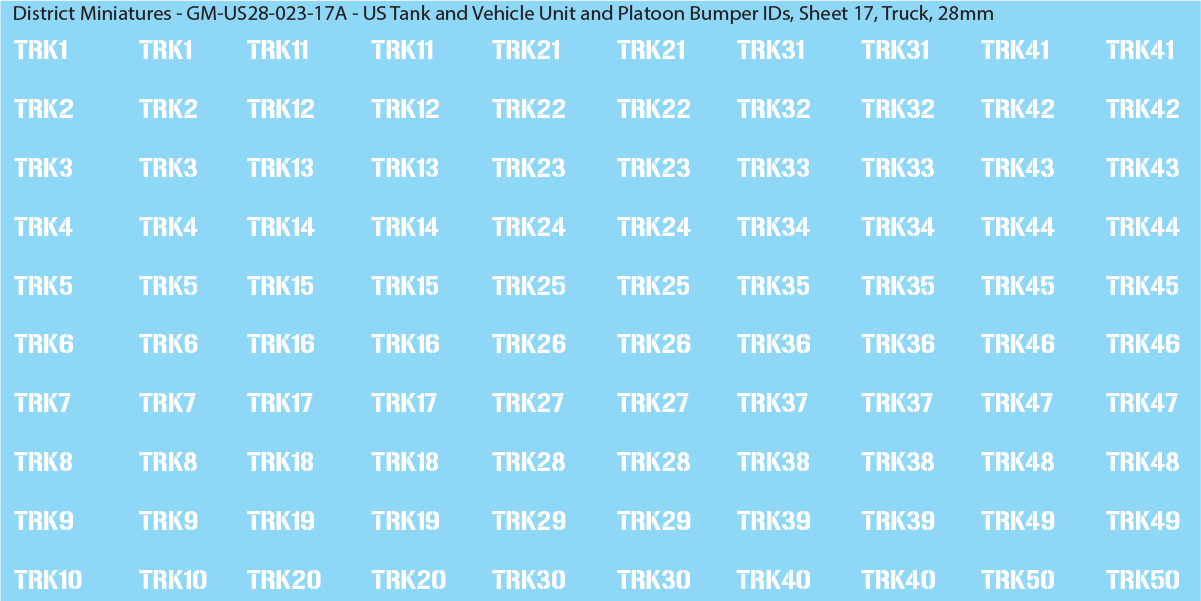 WW2 US - US Tanks and Vehicle Unit and Platoon Bumper IDs, 28mm Decals
