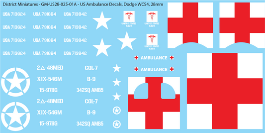 US Ambulance Decals (Multiple Options), 28mm Decals