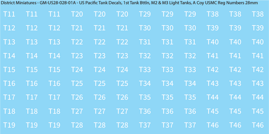 WW2 US Pacific Decals, 1st Tank Battalion M2 & M3 Light Tanks (Multiple Options), 28mm Decals