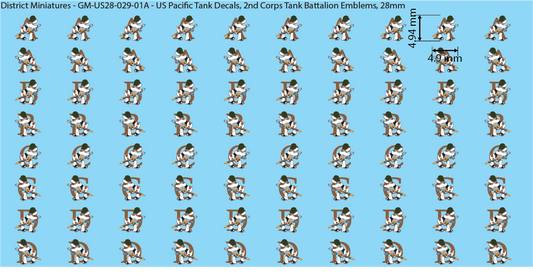 WW2 US Pacific Decals, 2nd Corps Tank Battalion Vehicle Emblems, 28mm Decals