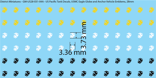WW2 US Pacific Decals, USMC Eagle Globe and Anchor Vehicle Emblems, 28mm Decals