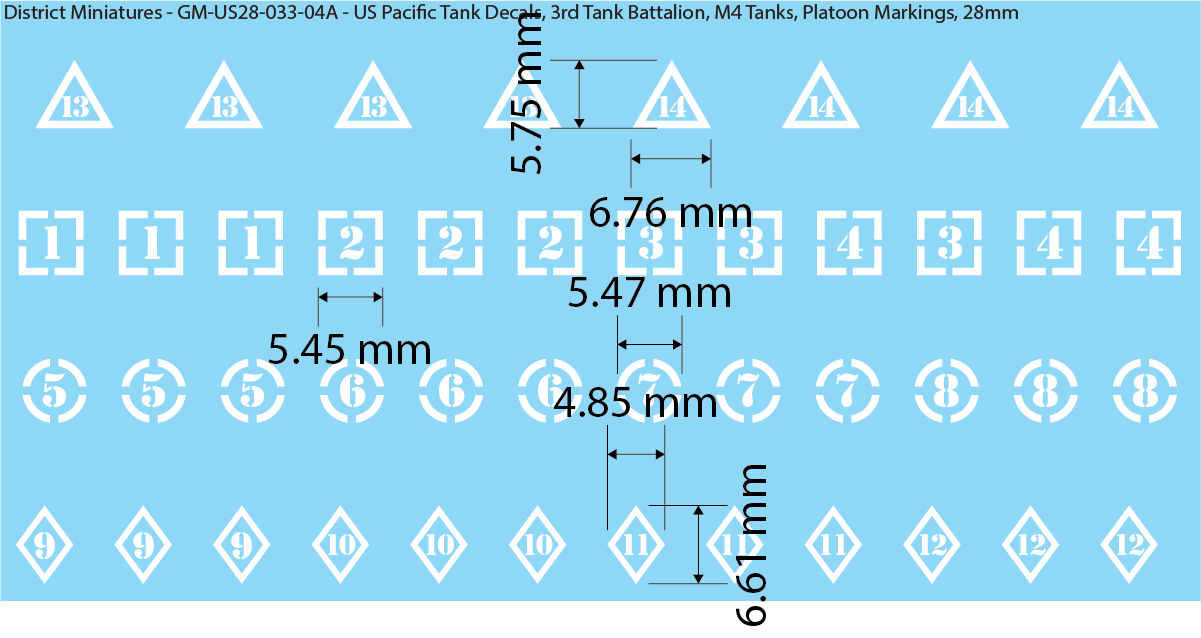 WW2 US Pacific Decals, 3rd Tank Battalion Decals (Multiple Options), 28mm Decals