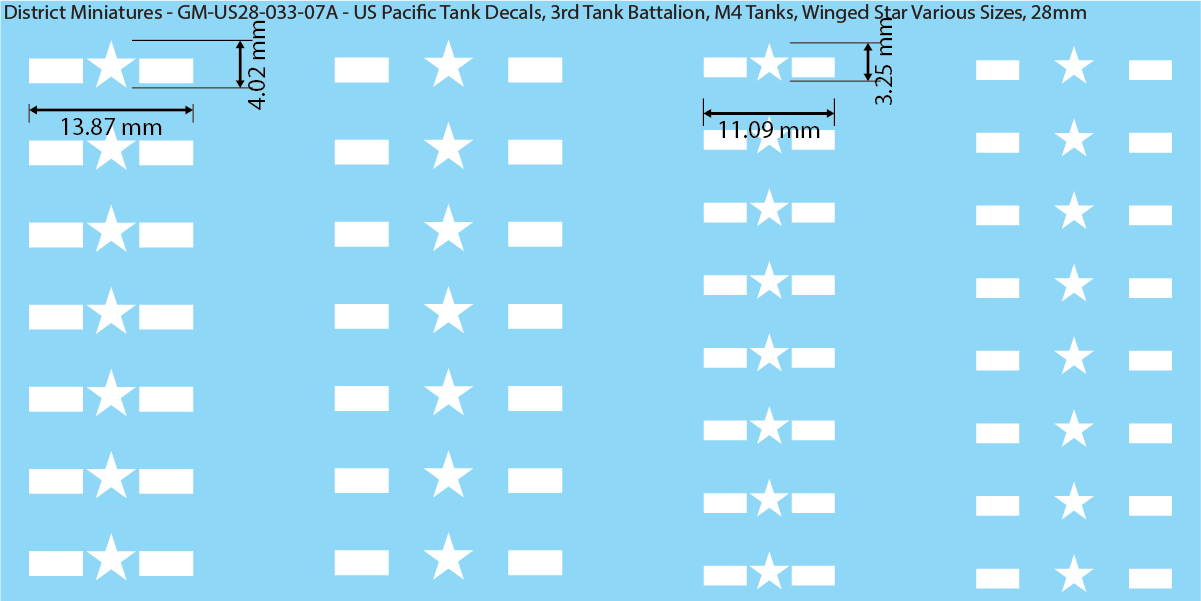 WW2 US Pacific Decals, 3rd Tank Battalion Decals (Multiple Options), 28mm Decals