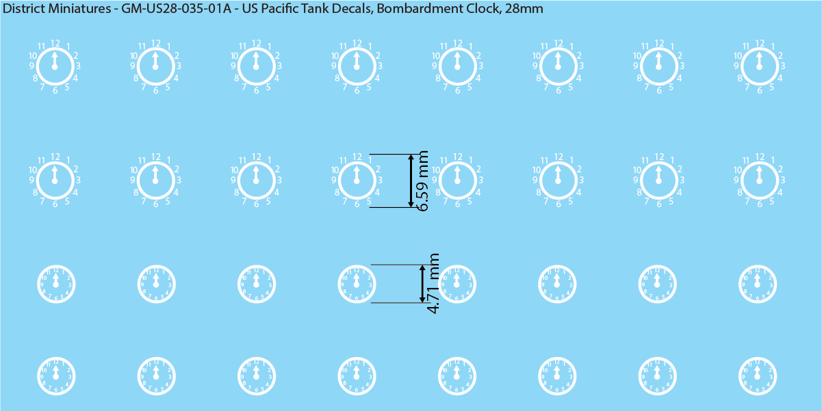 WW2 US Pacific Decals, Bombardment Clocks, 28mm Decals