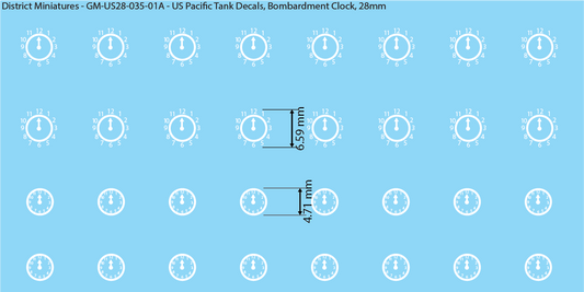 WW2 US Pacific Decals, Bombardment Clocks, 28mm Decals