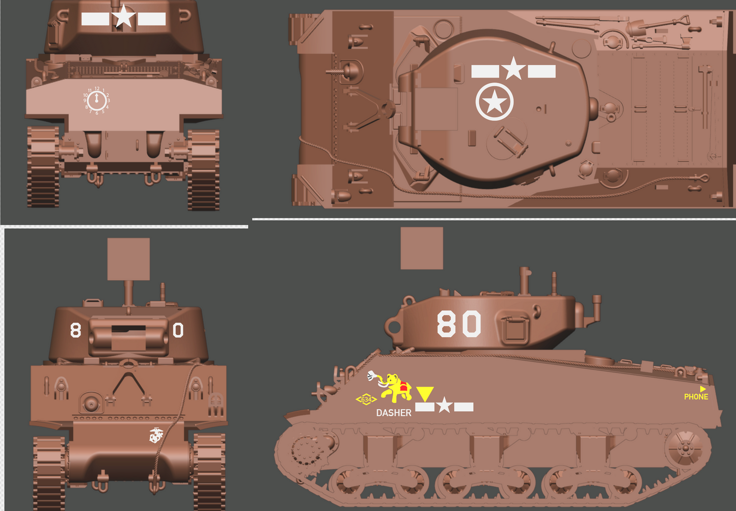 WW2 US Pacific Decals, Unique Sherman Tanks, 28mm Decals