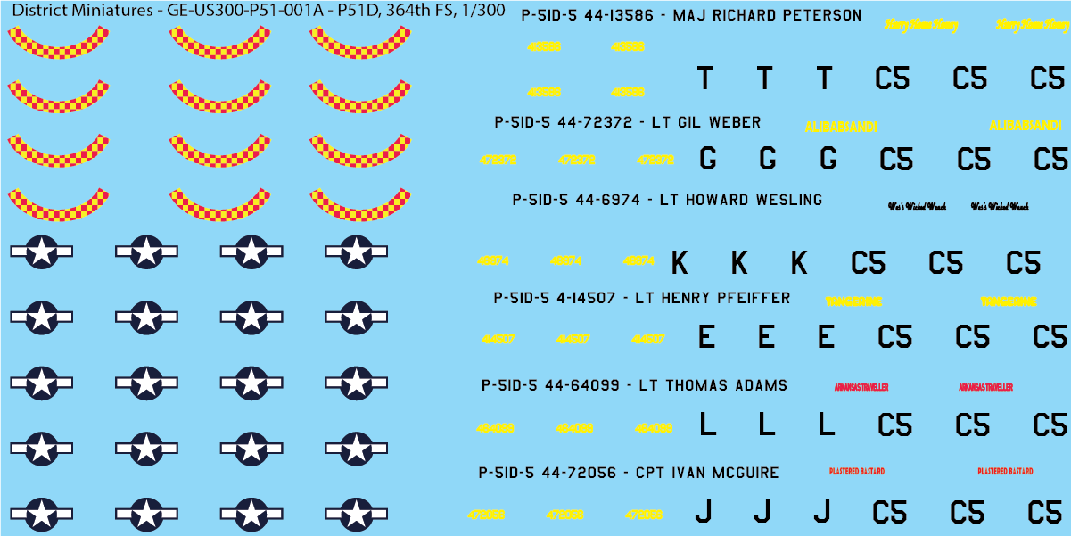 P-51, US 364th Fighter Sqn, 1/300 Decals