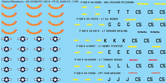 P-51, US 364th Fighter Sqn, 1/300 Decals