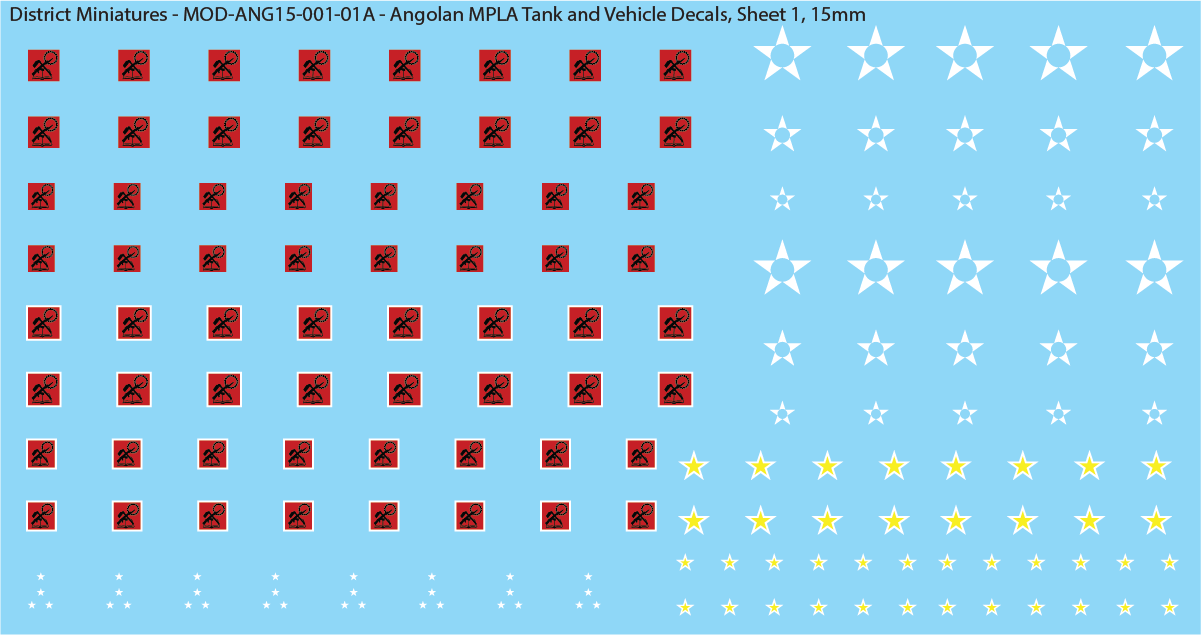Angolan MPLA Tank and Vehicle Decals (Multiple Options), 15mm