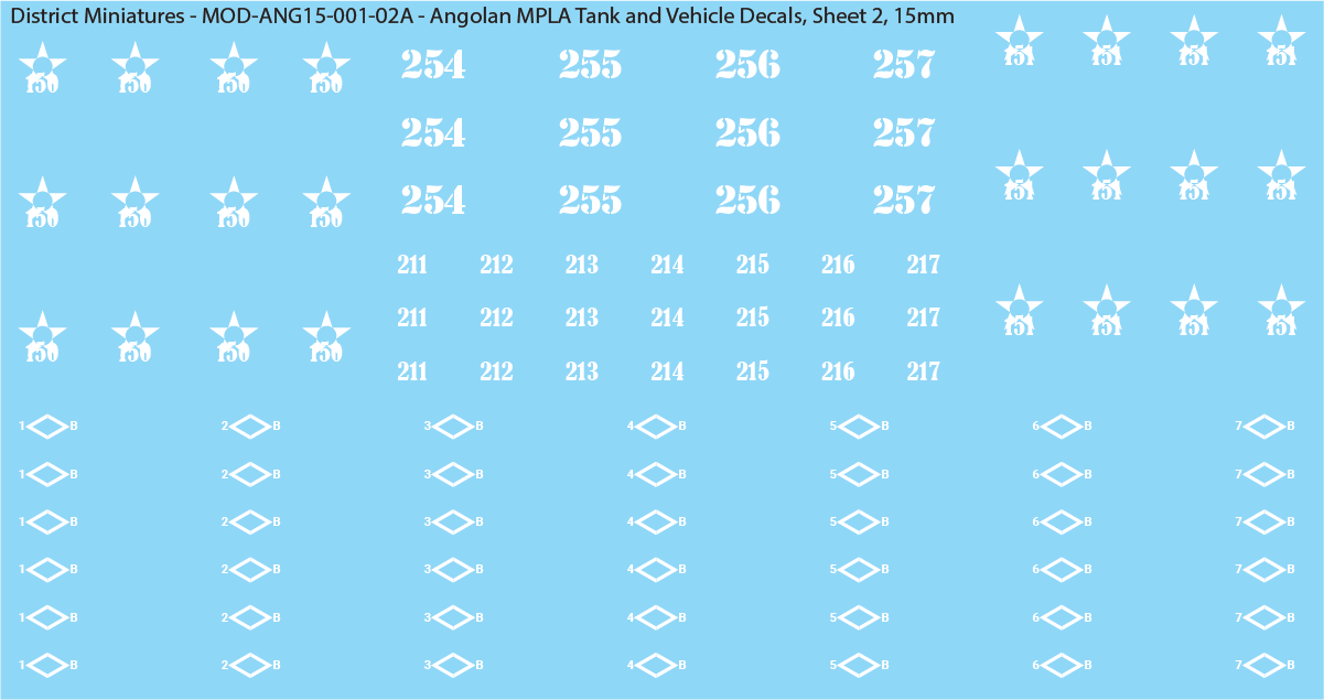 Angolan MPLA Tank and Vehicle Decals (Multiple Options), 15mm