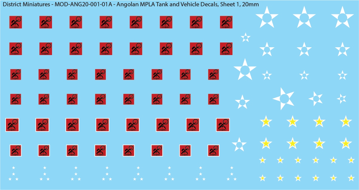 Angolan MPLA Tank and Vehicle Decals (Multiple Options), 20mm