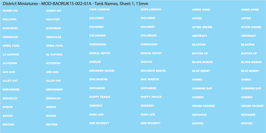 UK BAOR - Tank Names, 15mm