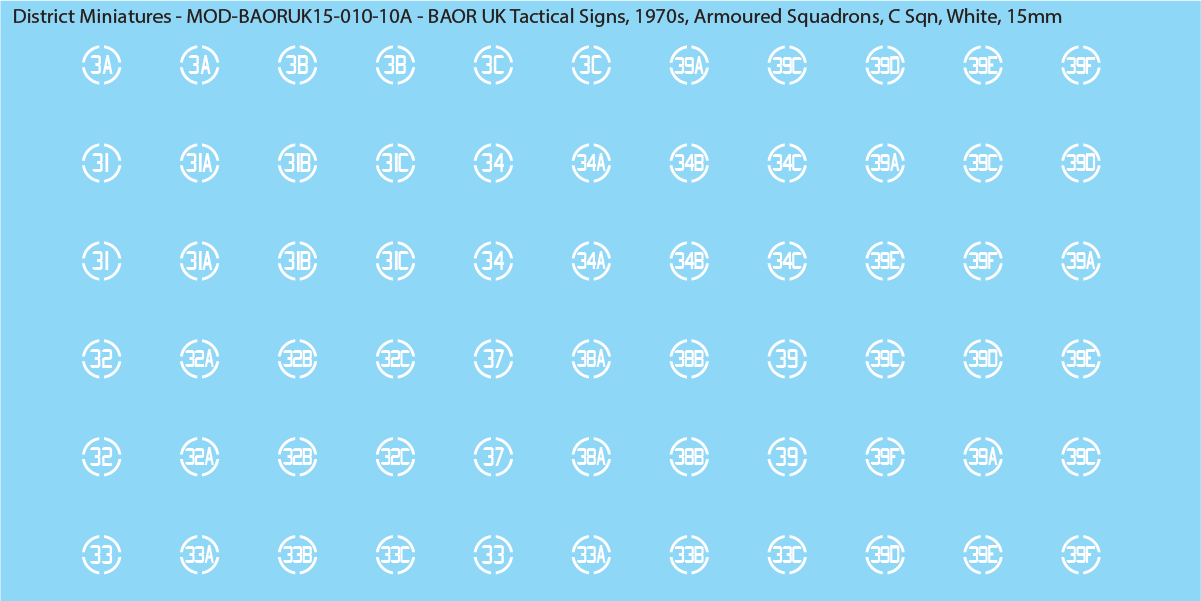 UK BAOR - Tactical Signs, 1970s, Armoured Squadrons, 15mm