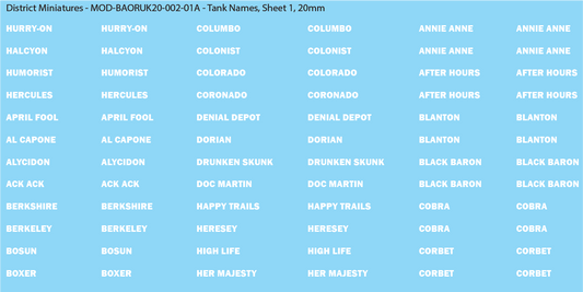 UK BAOR - Tank Names, 20mm