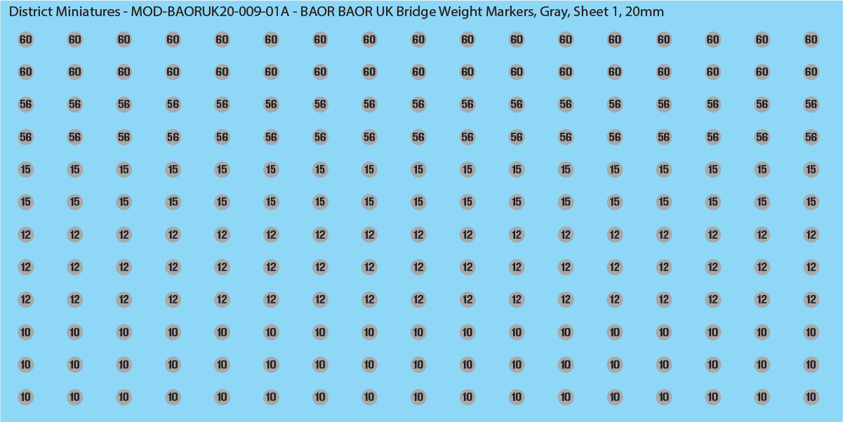 UK BAOR - UK Bridge Weight Markers, 20mm