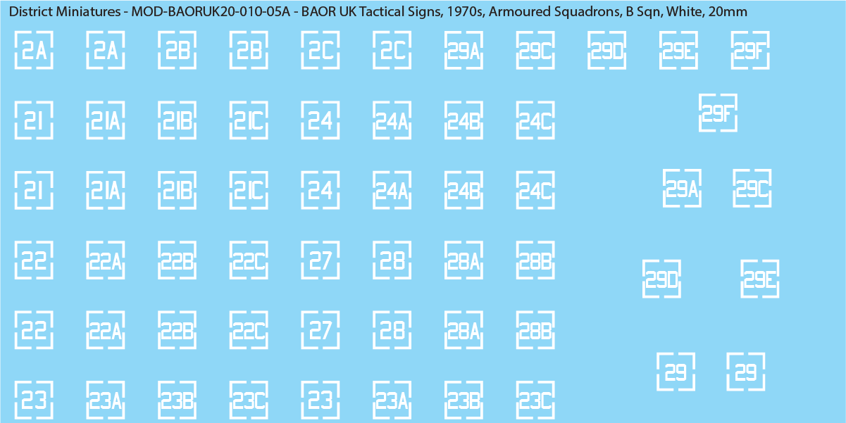 UK BAOR - Tactical Signs, 1970s, Armoured Squadrons, 20mm