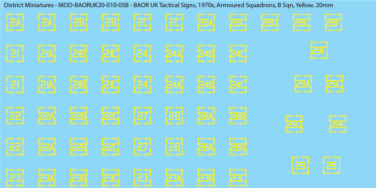 UK BAOR - Tactical Signs, 1970s, Armoured Squadrons, 20mm