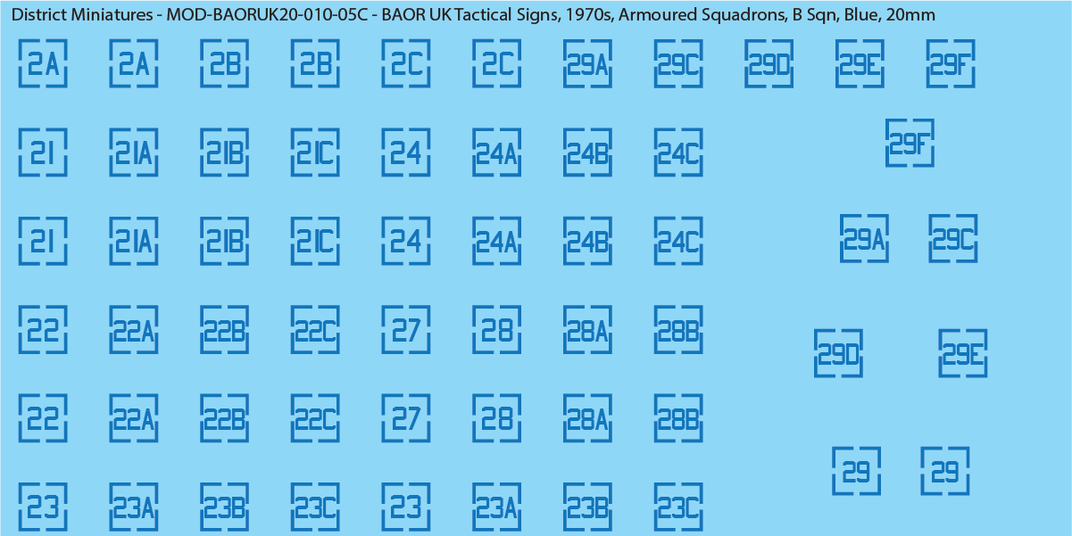 UK BAOR - Tactical Signs, 1970s, Armoured Squadrons, 20mm