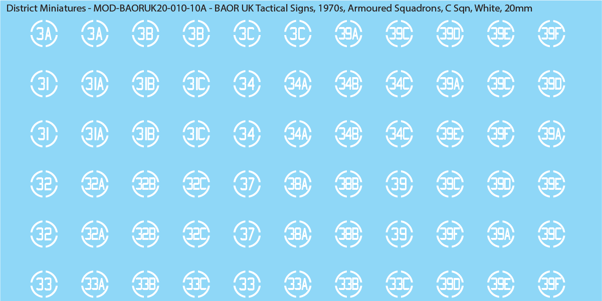 UK BAOR - Tactical Signs, 1970s, Armoured Squadrons, 20mm