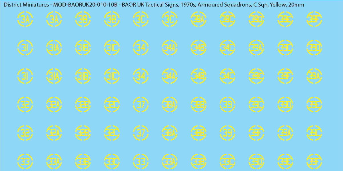 UK BAOR - Tactical Signs, 1970s, Armoured Squadrons, 20mm