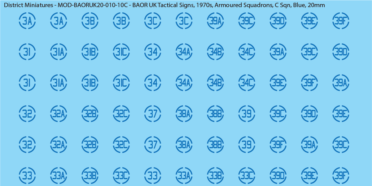 UK BAOR - Tactical Signs, 1970s, Armoured Squadrons, 20mm