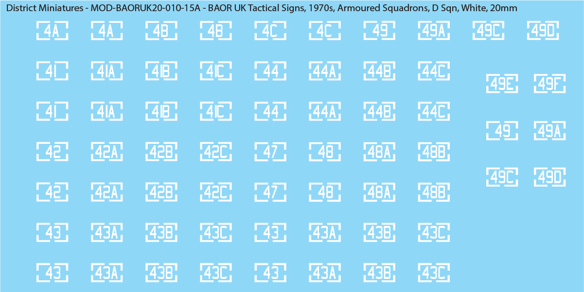 UK BAOR - Tactical Signs, 1970s, Armoured Squadrons, 20mm