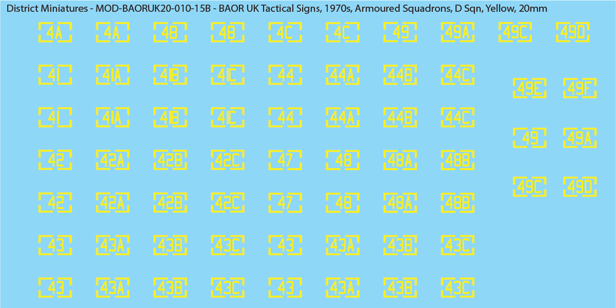 UK BAOR - Tactical Signs, 1970s, Armoured Squadrons, 20mm