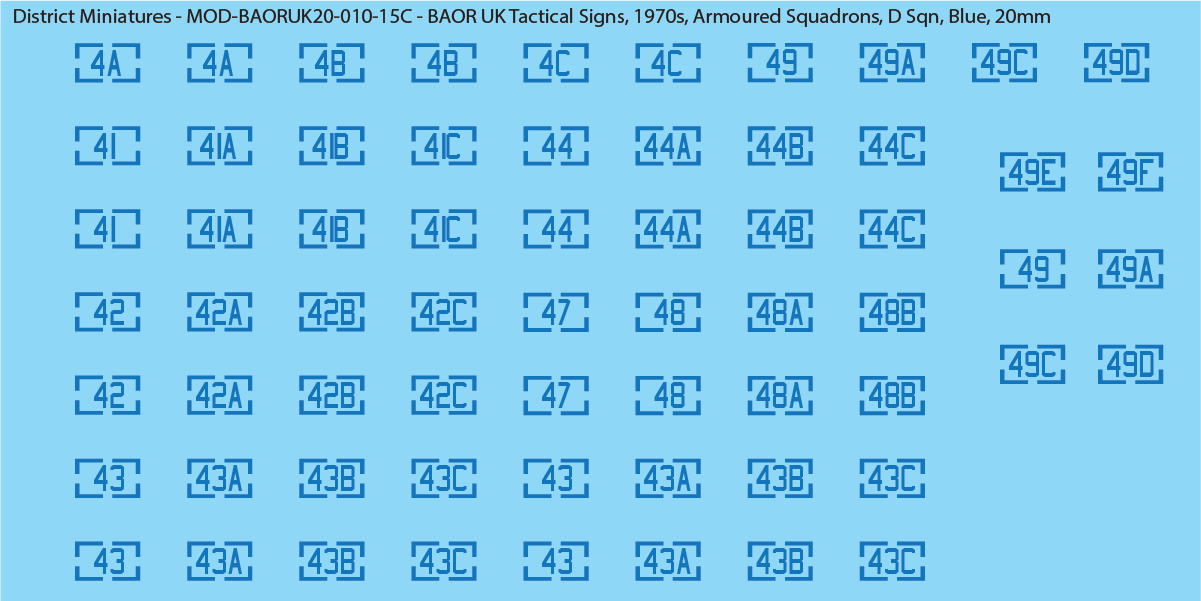 UK BAOR - Tactical Signs, 1970s, Armoured Squadrons, 20mm