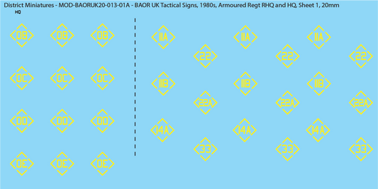 UK BAOR - Tactical Signs, 1980s, Armoured Squadrons, Regt RHQ and HQ, 20mm