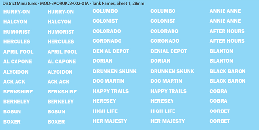 UK BAOR - Tank Names, 28mm