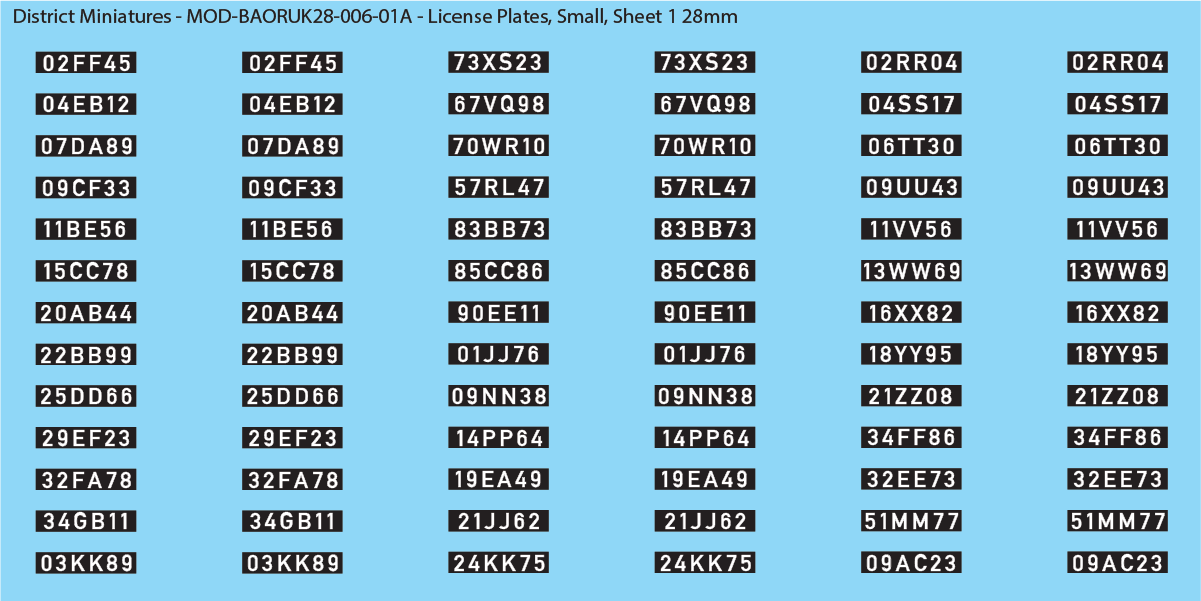 UK BAOR - License Plates, 28mm