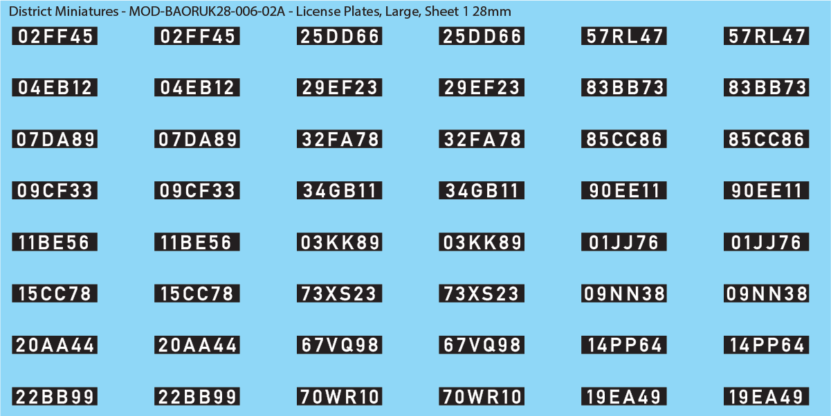 UK BAOR - License Plates, 28mm